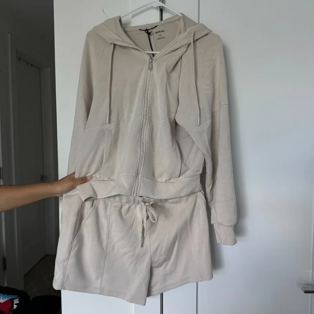 Prana Loungewear Set - White (Hoodie + Shorts) - Picture 1 of 4